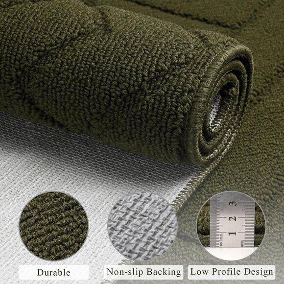 Hallway Runner Area Rug 24"x79" Non-Slip Rubberized Backing Olive Green - Picture 2 of 5